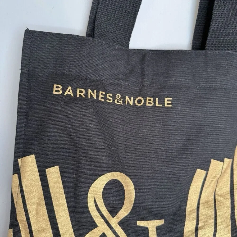Barnes & Noble Canvas Tote Bag Black and Gold 14